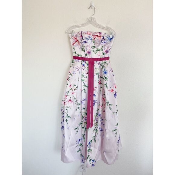 Marchesa Strapless Printed Mikado Corseted Dress - Picture 9 of 12